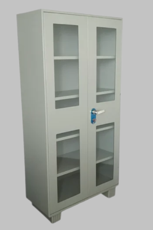 Grey Mild Steel Glass Door Office Almirah