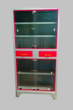 Pink Mild Steel Glass Door Office Almirah