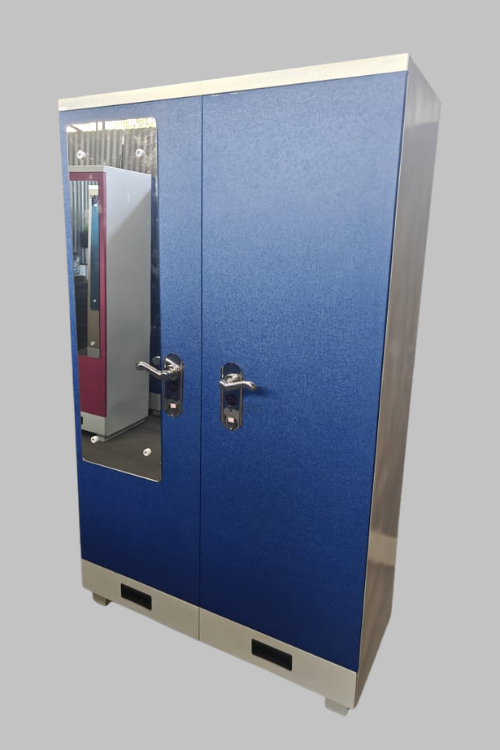 Double Door Powder Coated Almirah with Mirror - Blue Color